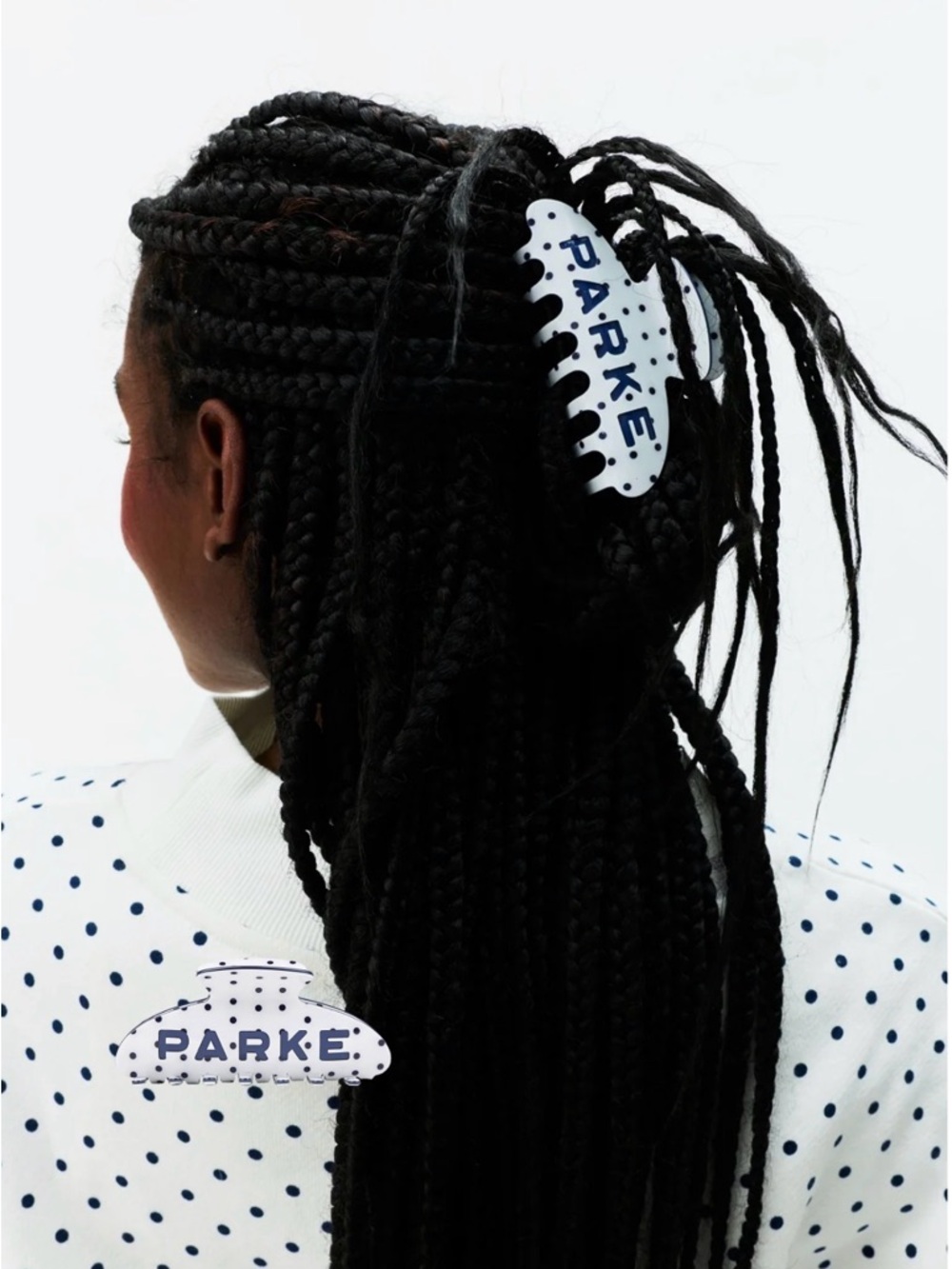 Brand New Parke Claw Clip White Polka Dot